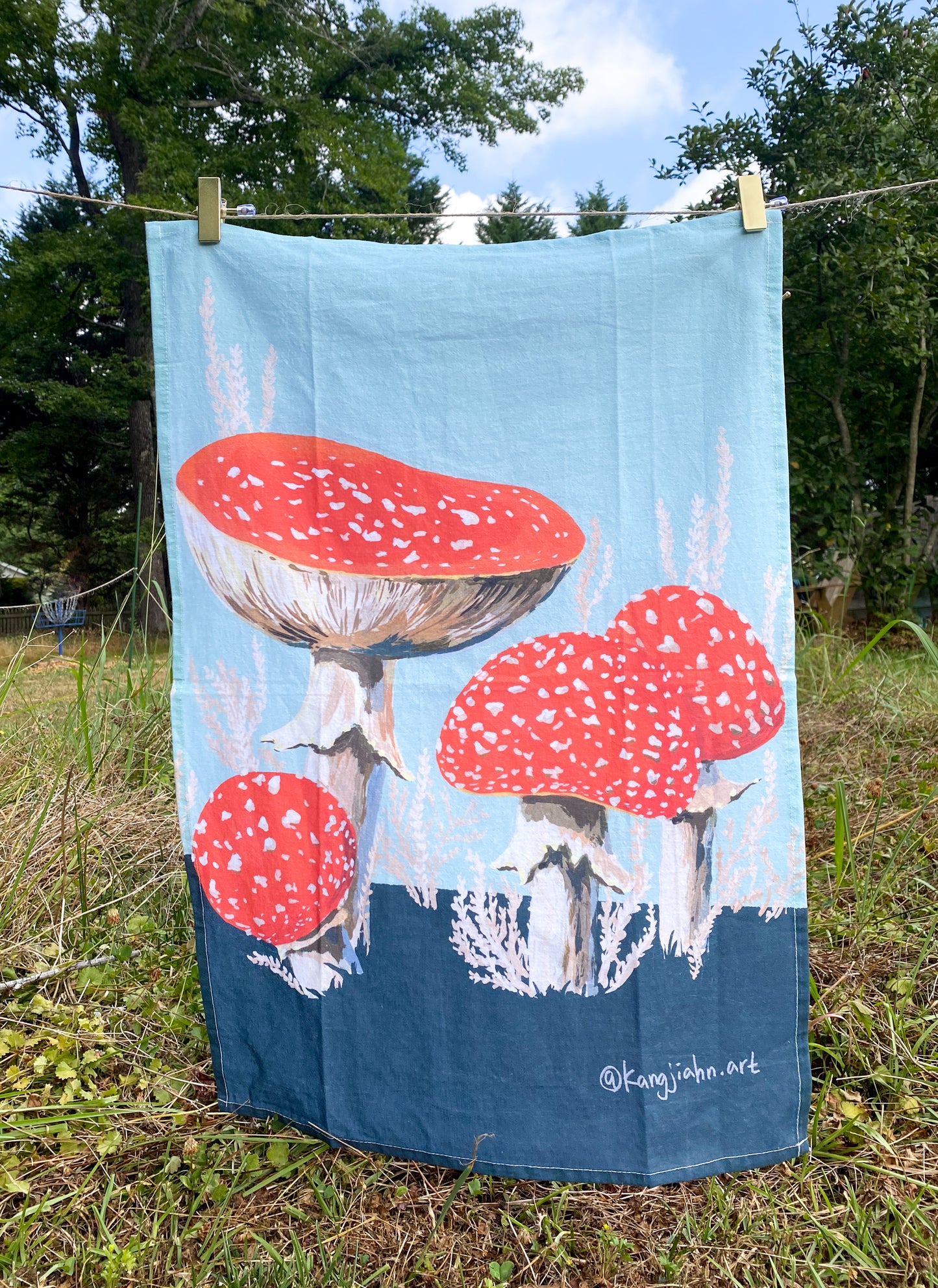 Red Agaric Mushroom Tea Towel